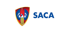 Blue, red and yellow SACA logo