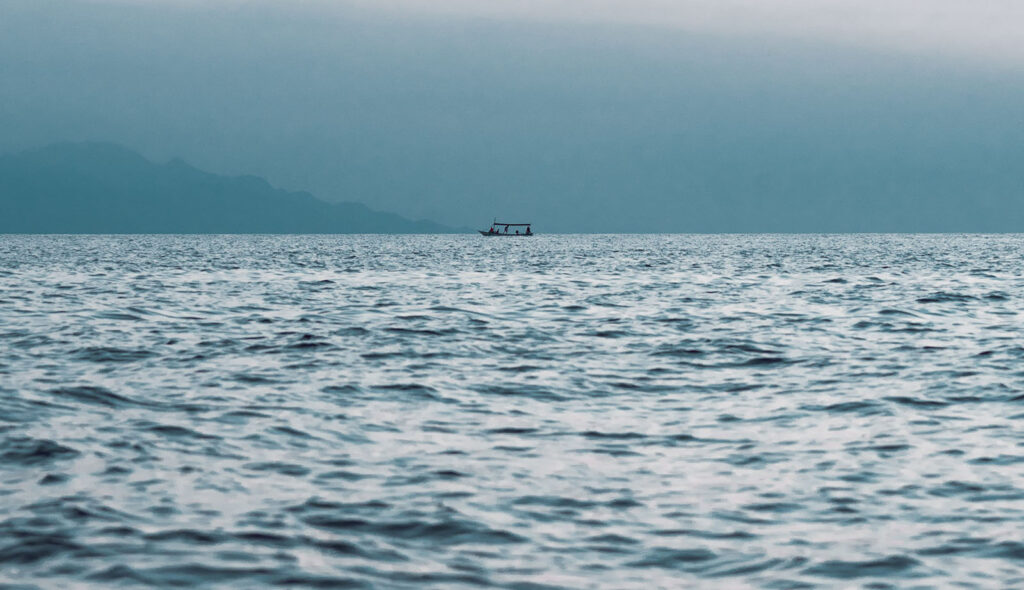 A small boat on the sea