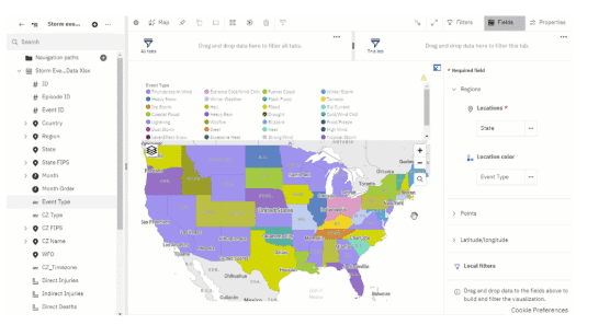 Example of map visualisation in Cognos