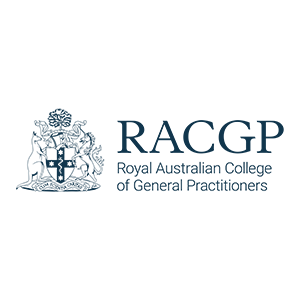 RACGP logo featuring a crest with a kangaroo and emu beside the text "Royal Australian College of General Practitioners," symbolising their commitment to health and wellbeing.