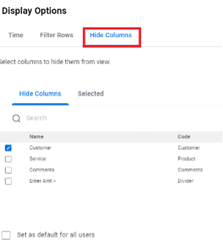 display tions columns