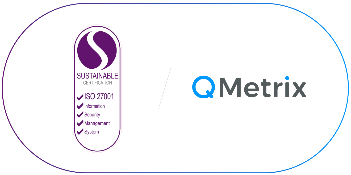 Sustainable Certification ISO/IEC 27001 badge and QMetrix logo