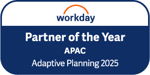 Workday 2025 Partner of the Year award badge for QMetrix