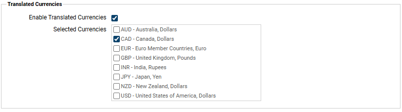 Translated Currencies for Actuals Version