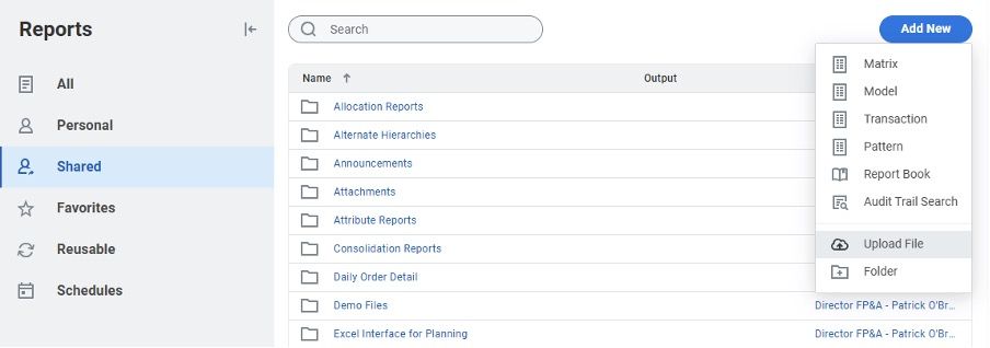 add new report adaptive planning