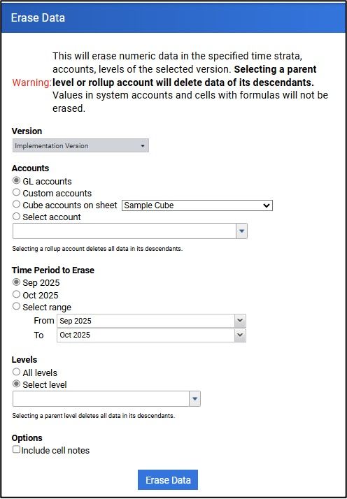 Erase Data warning window Adaptive Planning