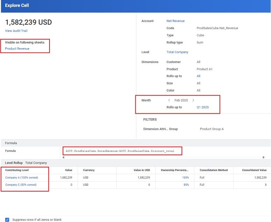 From this window you can view details of the cell