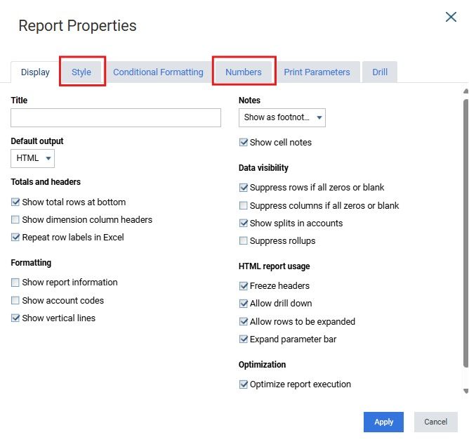 Report Properties