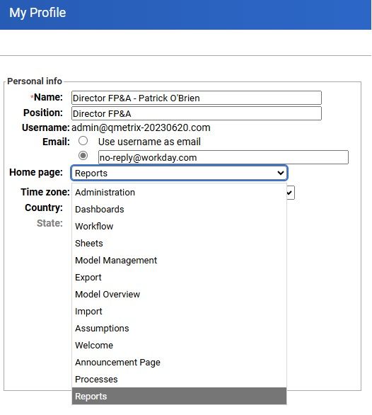 Find the Home Page setting and select Reports