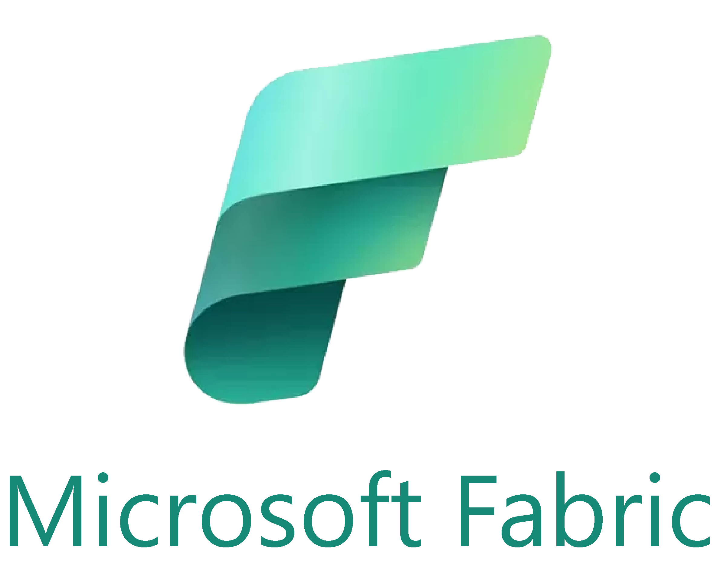 The Microsoft Fabric logo showcases a folded green ribbon design above the "Microsoft Fabric" text in green letters, all set against a clean white background.