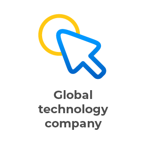 A blue cursor icon overlapping a yellow circle above the text “Global technology company”