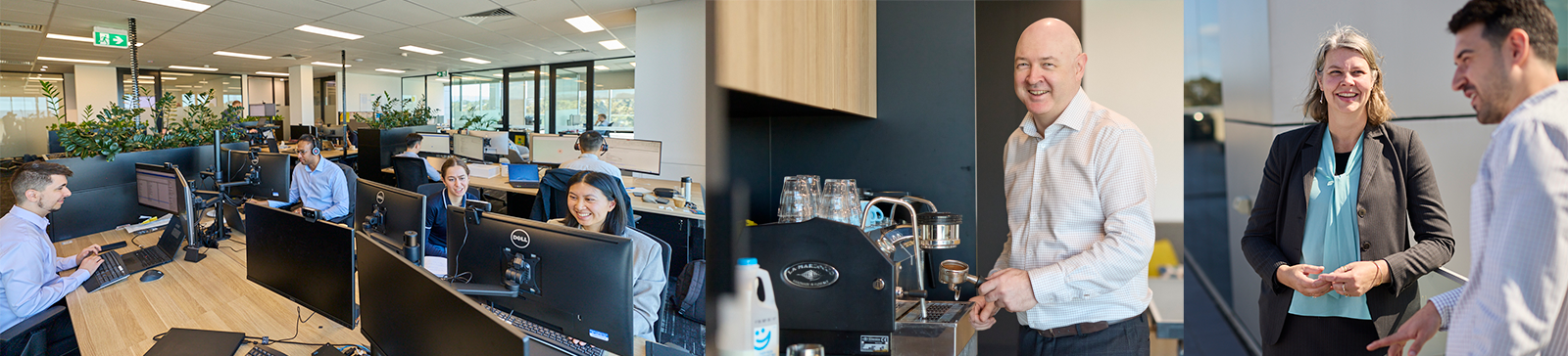 qmetrix-team-office-collage Photos in QMetrix office - team working at computers, making coffee, chatting at the balcony